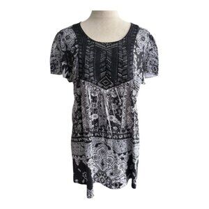 Live and Let Live Boho Paisley Blouse L Crochet Detail Flowy Fit (2481-15)